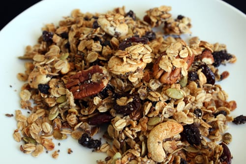 Clumpy Crispy Granola with Cherries, Currants, Cashews, and Pecans